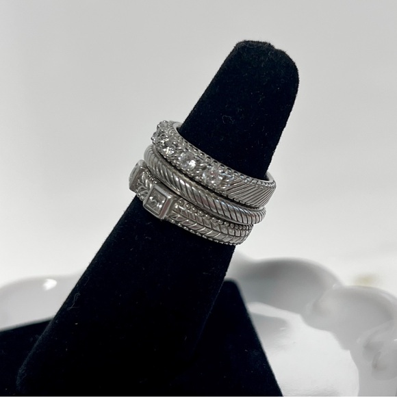 Judith Ripka 3 Ring SET Sterling Silver 925 Size 6 CZ - Picture 9 of 11